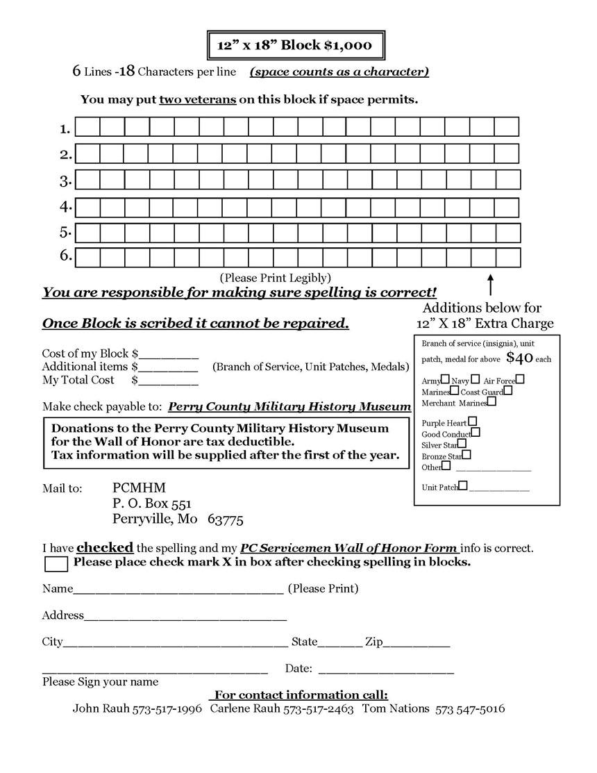 Perry County Military History Wall Order Form